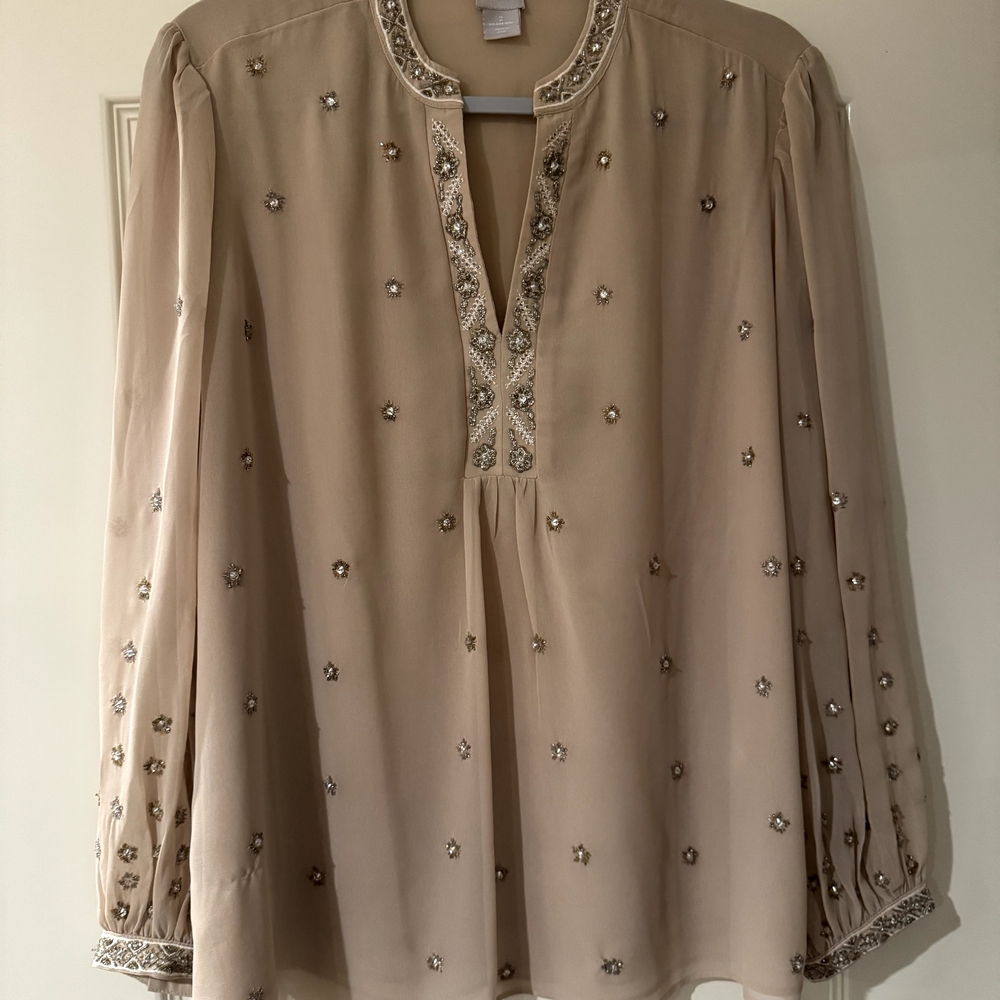 Chico's Beige Metallic Studded Blouse - Picture 3 of 10